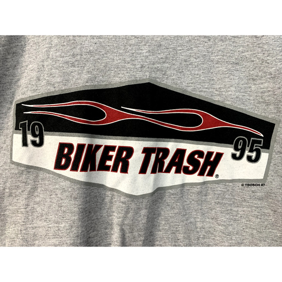 Vintage Biker Trash Shirt Tee Large Gray 1995 Logo T-Shirt Jerzees VTG 90s 1990s - Picture 2 of 6